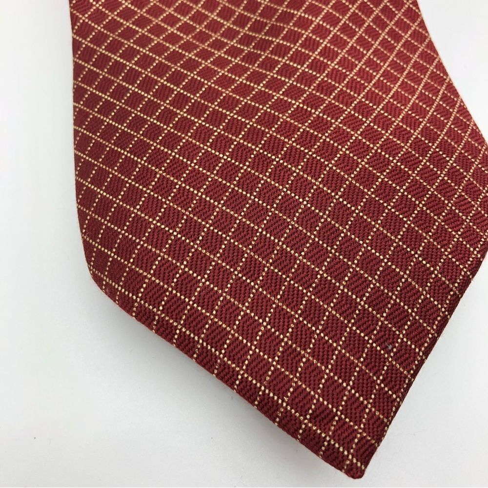 Brooks Brothers Mens Red Diagonal Grid Plaid Neck Tie Silk‎